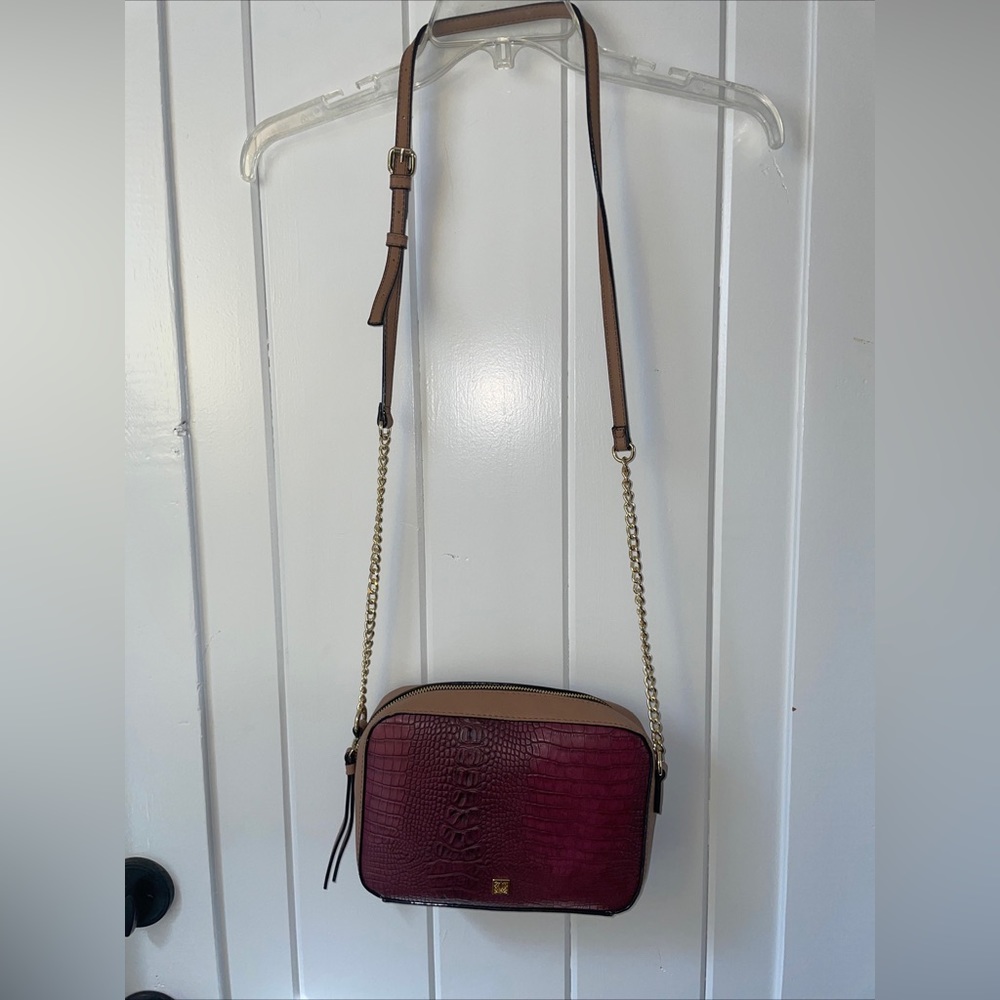 Kate Landry Crossbody Burgundy and Brown Faux Leather